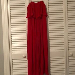 Red midi jumpsuit with ruffles